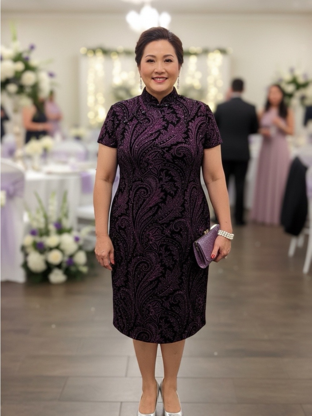 Sheri Martin Purple, Red, and Black Velvet Midi Dress